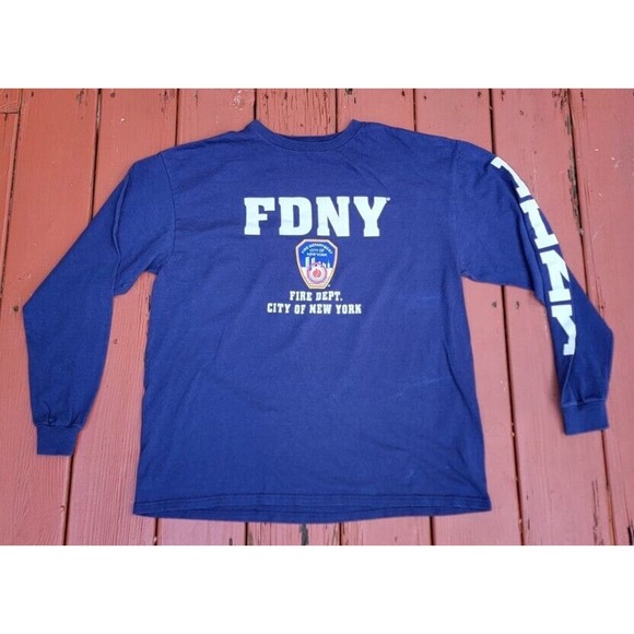Vintage FDNY Firefighter T Shirt Mens XL Fire Department Of New York City Blue - Picture 1 of 8